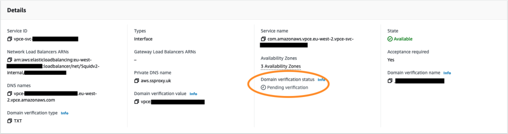 Figure 4: VPC endpoint details -pending verification