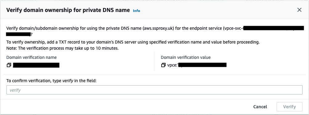 Figure 5: VPC endpoint domain ownership verification