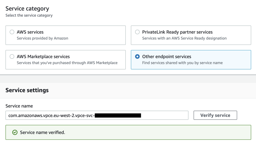 Figure 7: VPC endpoint creation – Service Name verification