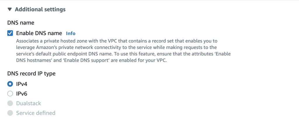 Figure 9: VPC endpoint creation – Enable DNS name