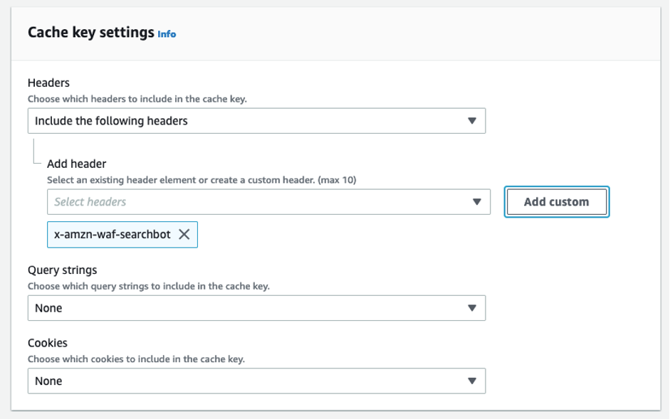 Screenshot showing cache key settings with sample values inserted