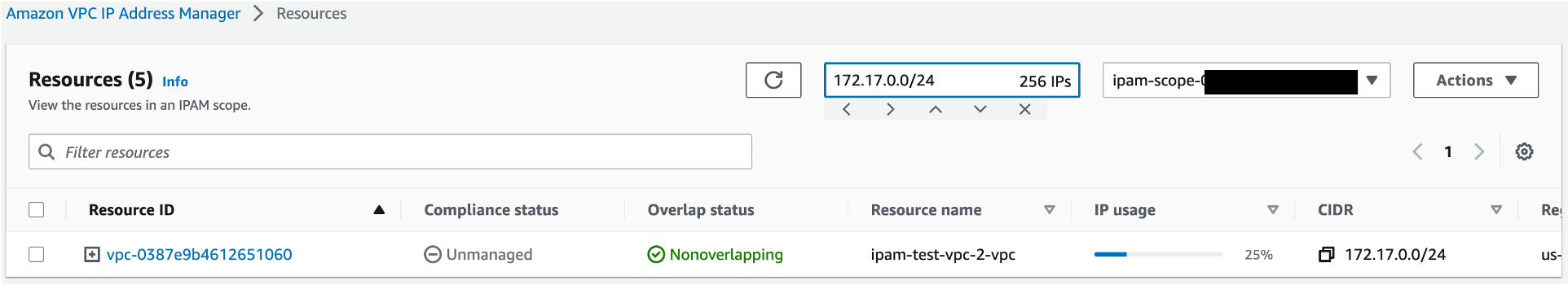 Figure 4: IPAM discovery of unmanaged, non-overlapping VPC