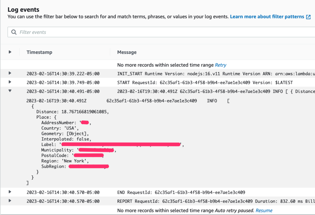 CloudWatch Log for Lambda Function