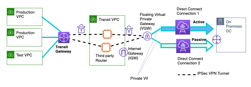 The figure shows Typical Transit VPC configuration.