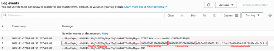 Figure 4: CloudWatch Log written by CloudFront Viewer Response Function