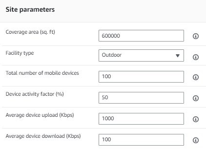 AWS Private 5G Self-service Network Estimator inputs