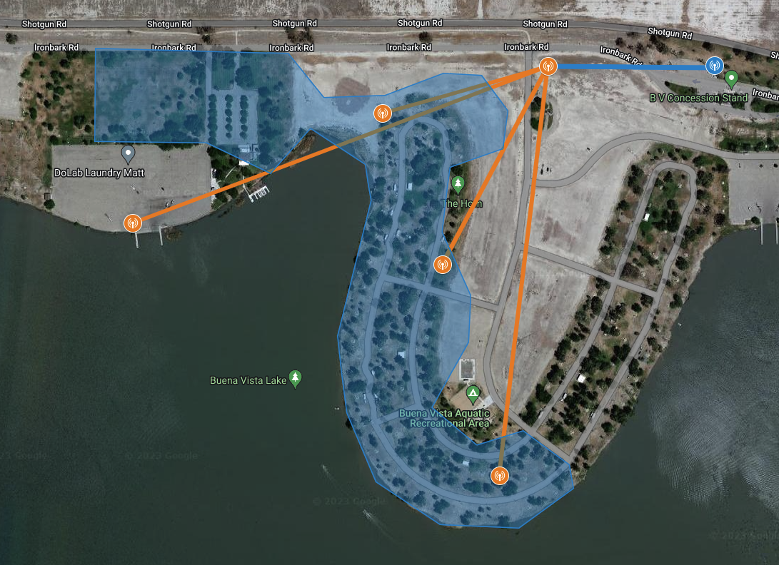 Arial view of the site with the preliminary radio unit deployment plan