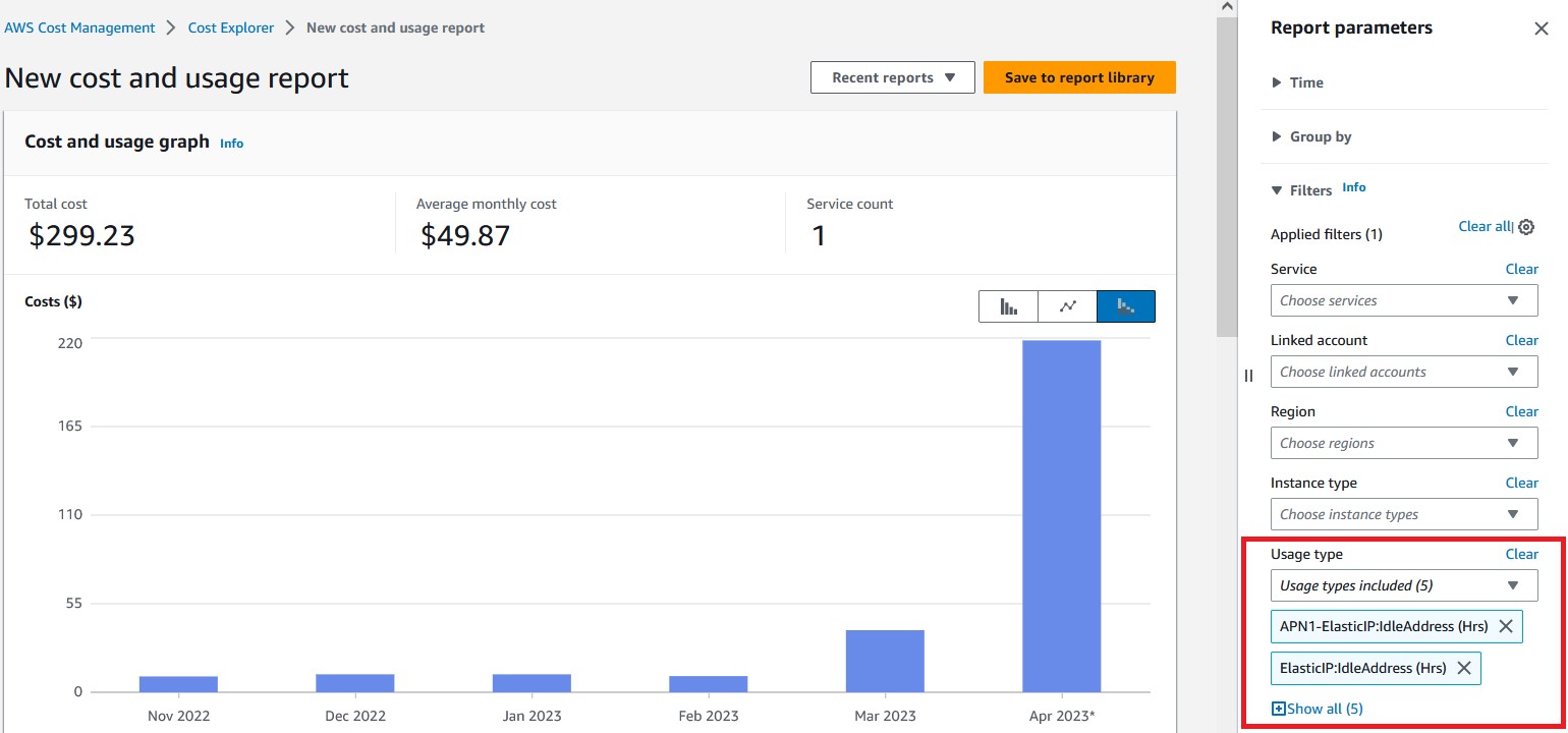 AWS Cost Explorer IdleAddress Report Parameters