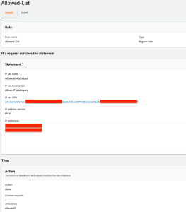 AWS WAF allowed rule statement to allow requests from specific IP address