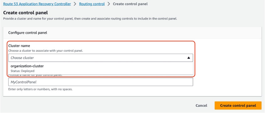 console screenshot showing create control panel