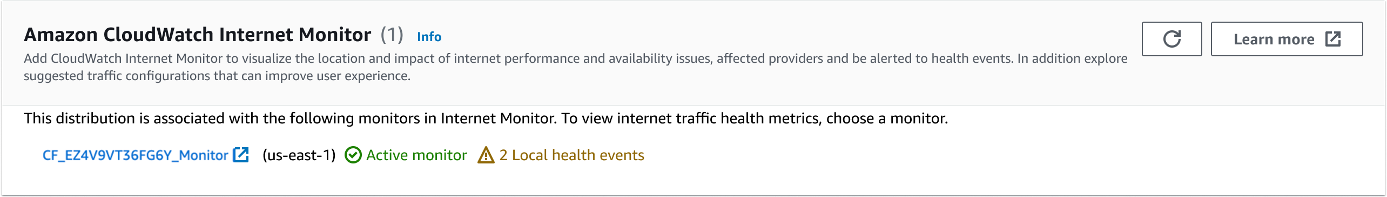 Screenshot of the Internet Monitor section with health event alerts