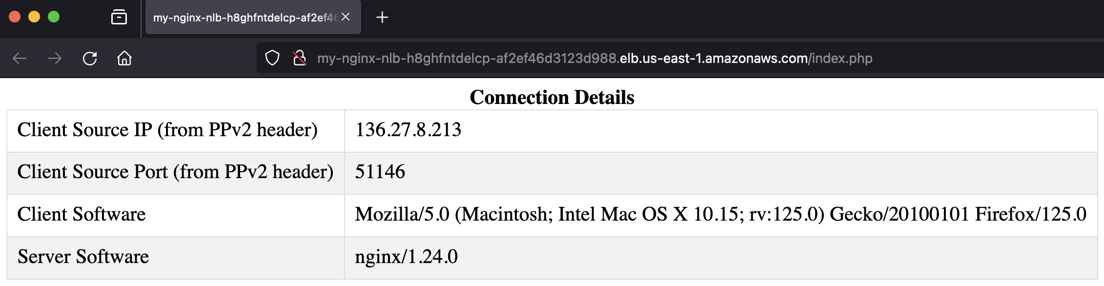 Figure 6: Web page with client details obtained from Proxy protocol v2 header