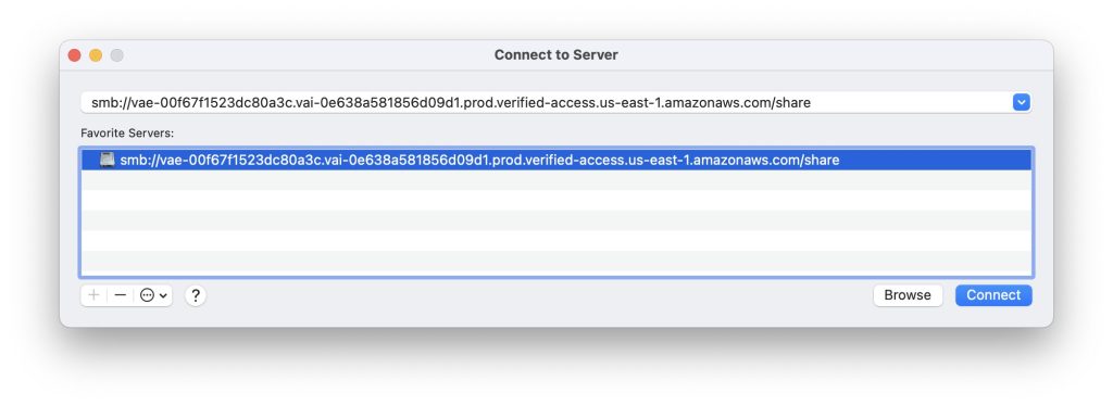 Figure 8: MacOS server connection