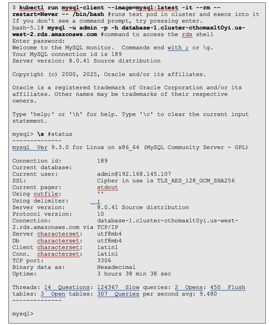 图 17: 运行测试 Pod 以通过 VPC Lattice 访问 MySQL
