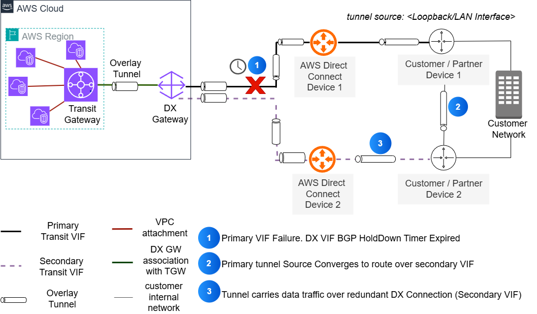Direct Connect 上的非锚定叠加隧道