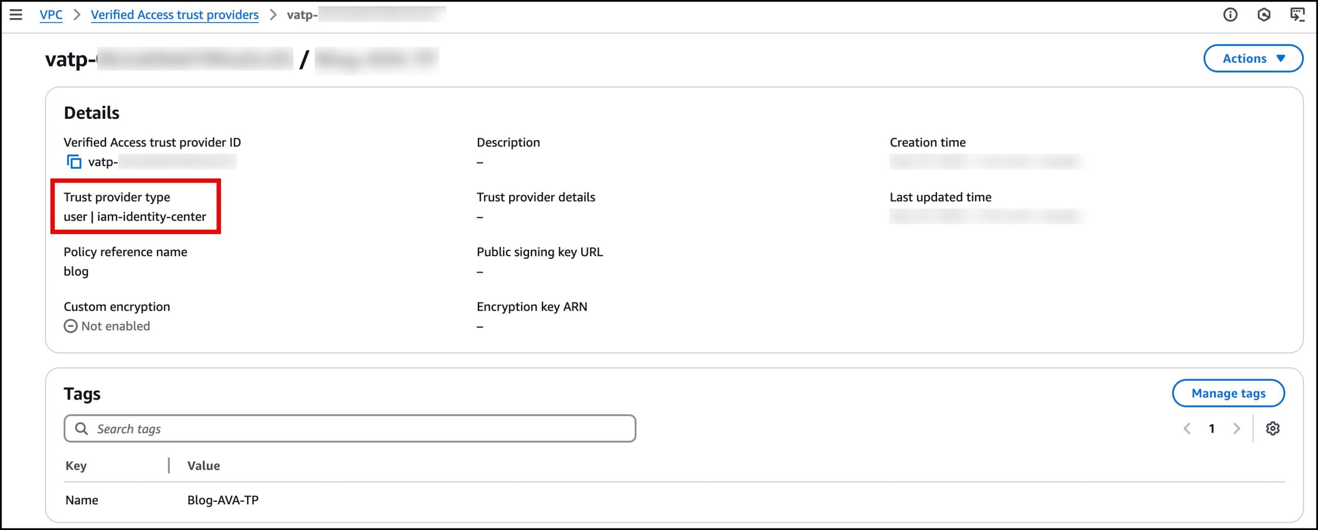 图 4: Verified Access 信任提供程序类型为 IAM Identity Center