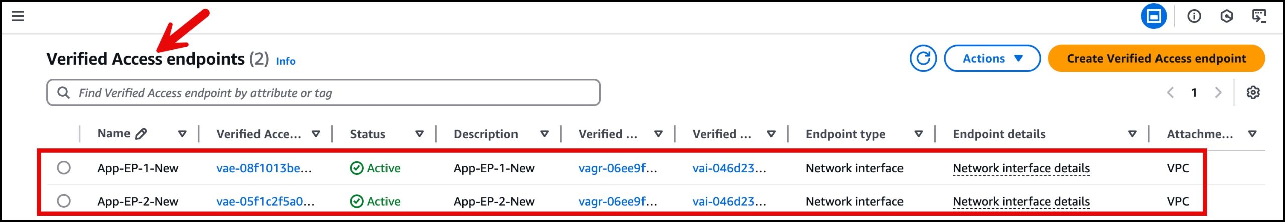 图 7: Verified Access 终端节点详细信息