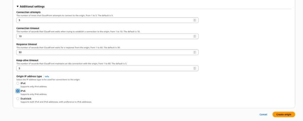 Configure origin timeout settings
