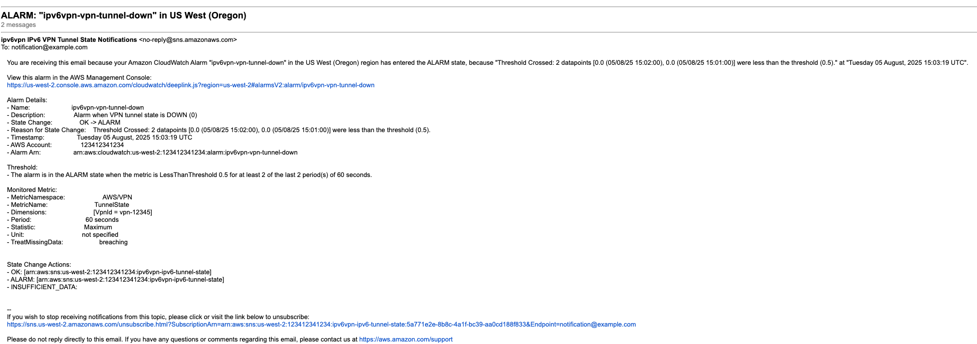 Email alert when VPN tunnel state changes