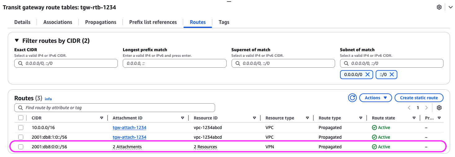 On-premises route propagating into the Transit Gateway route table
