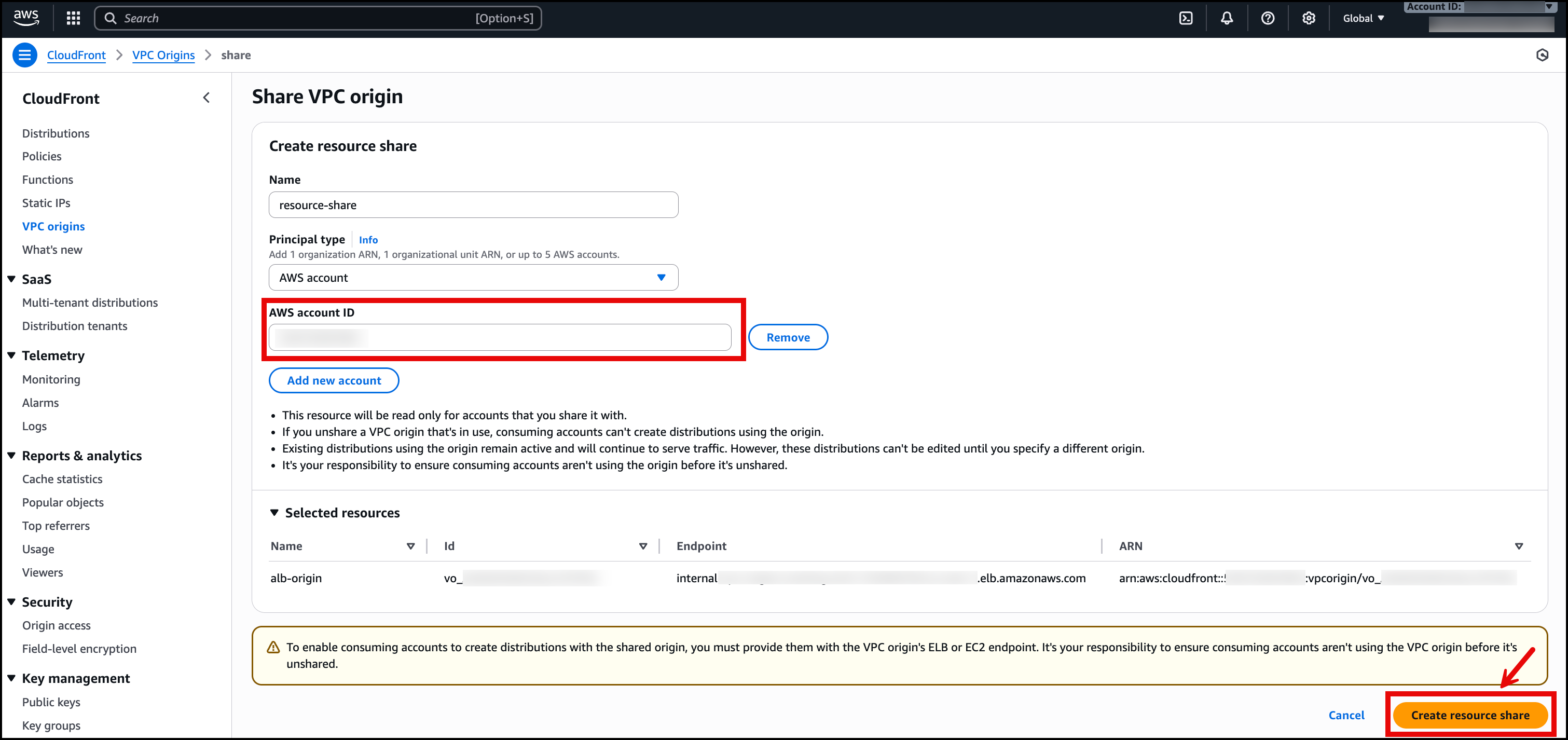 Create Resource Share Details