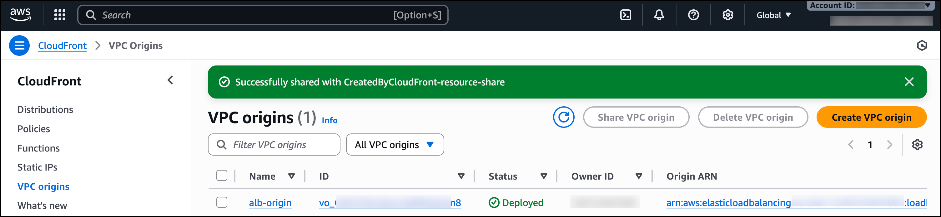Shared VPC origin