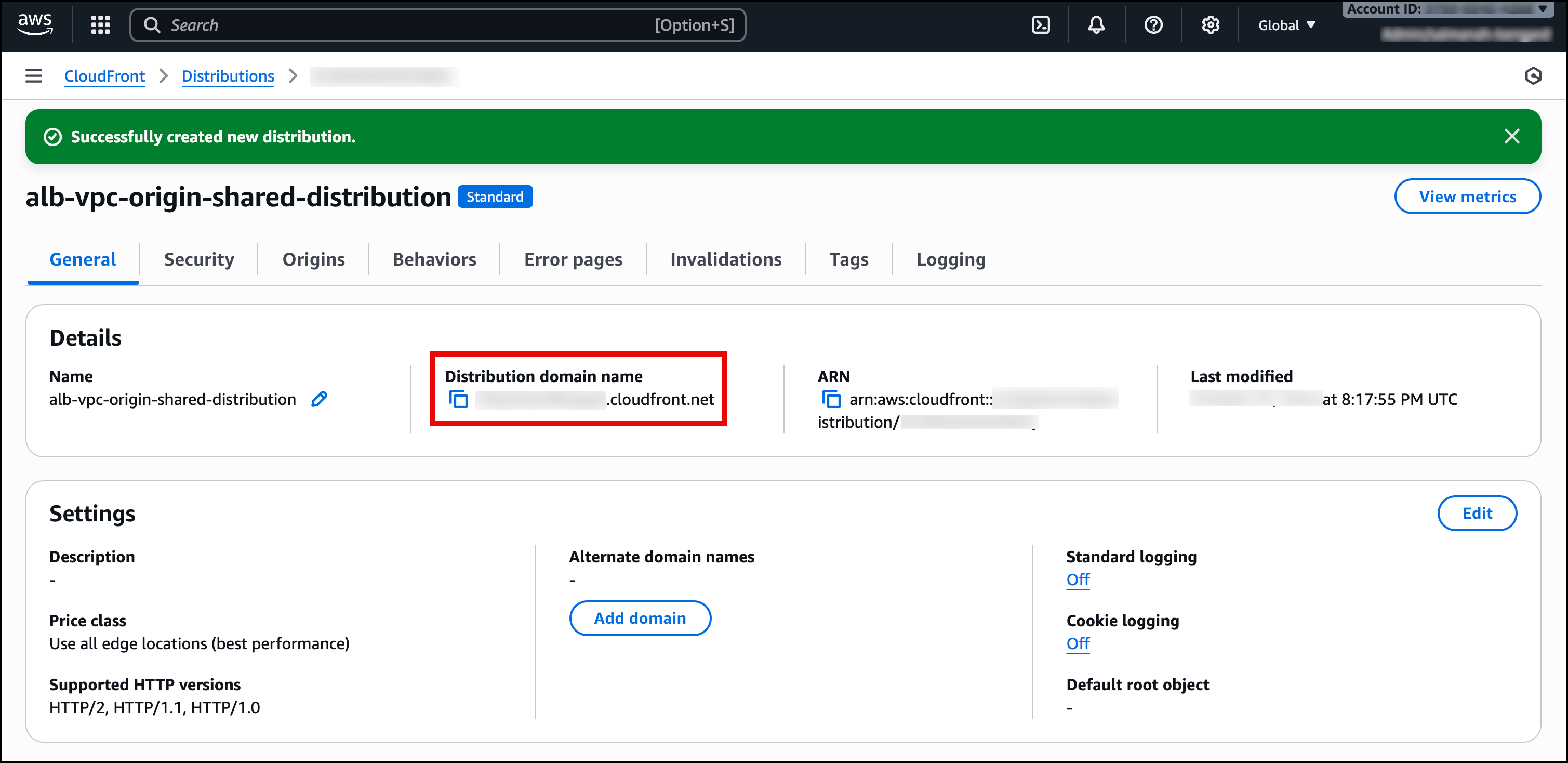 Copy Distribution domain name