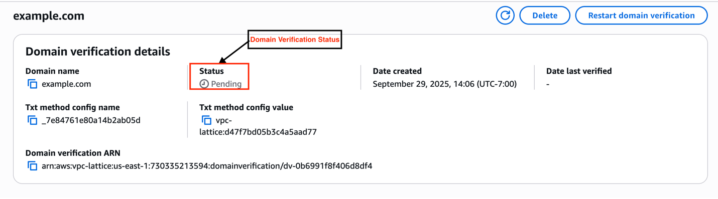 Figure 2: Domain Verification status on AWS Management Console