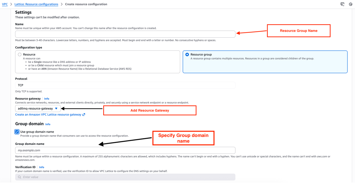 Figure 5: Shows how to create a group resource configuration group and specify a Group Domain 