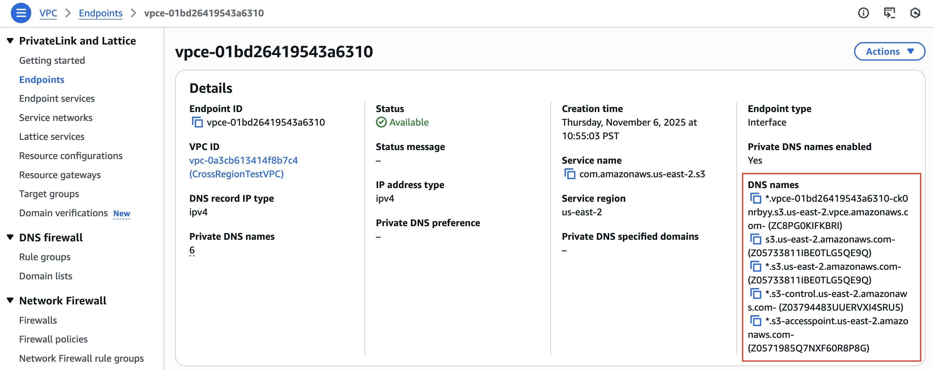 DNS Names for Cross Region PrivateLink Endpoint