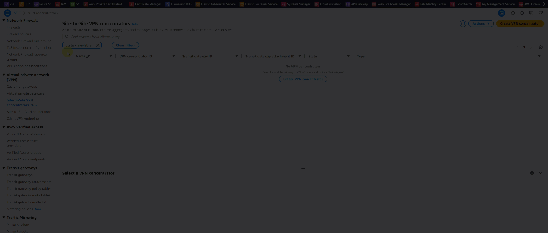 VPN Concentrator creation walkthrough via the AWS console