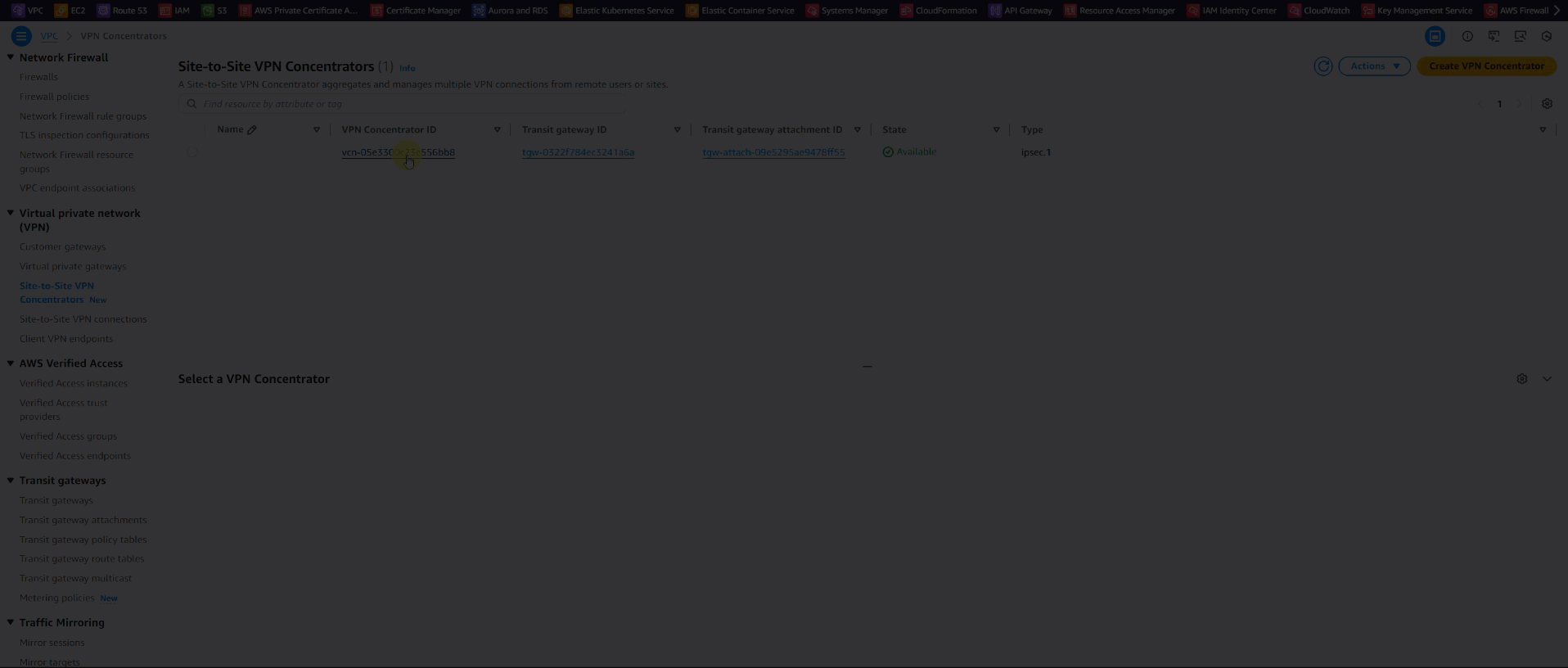 Creating a VPN connection and associating the connection to the concentrator