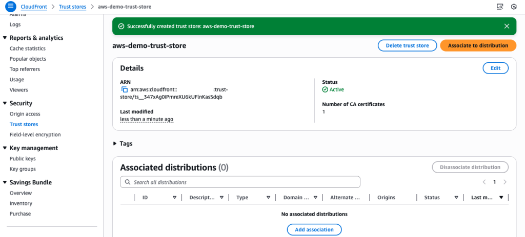 Associating Trust Store to an Amazon CloudFront distribution
