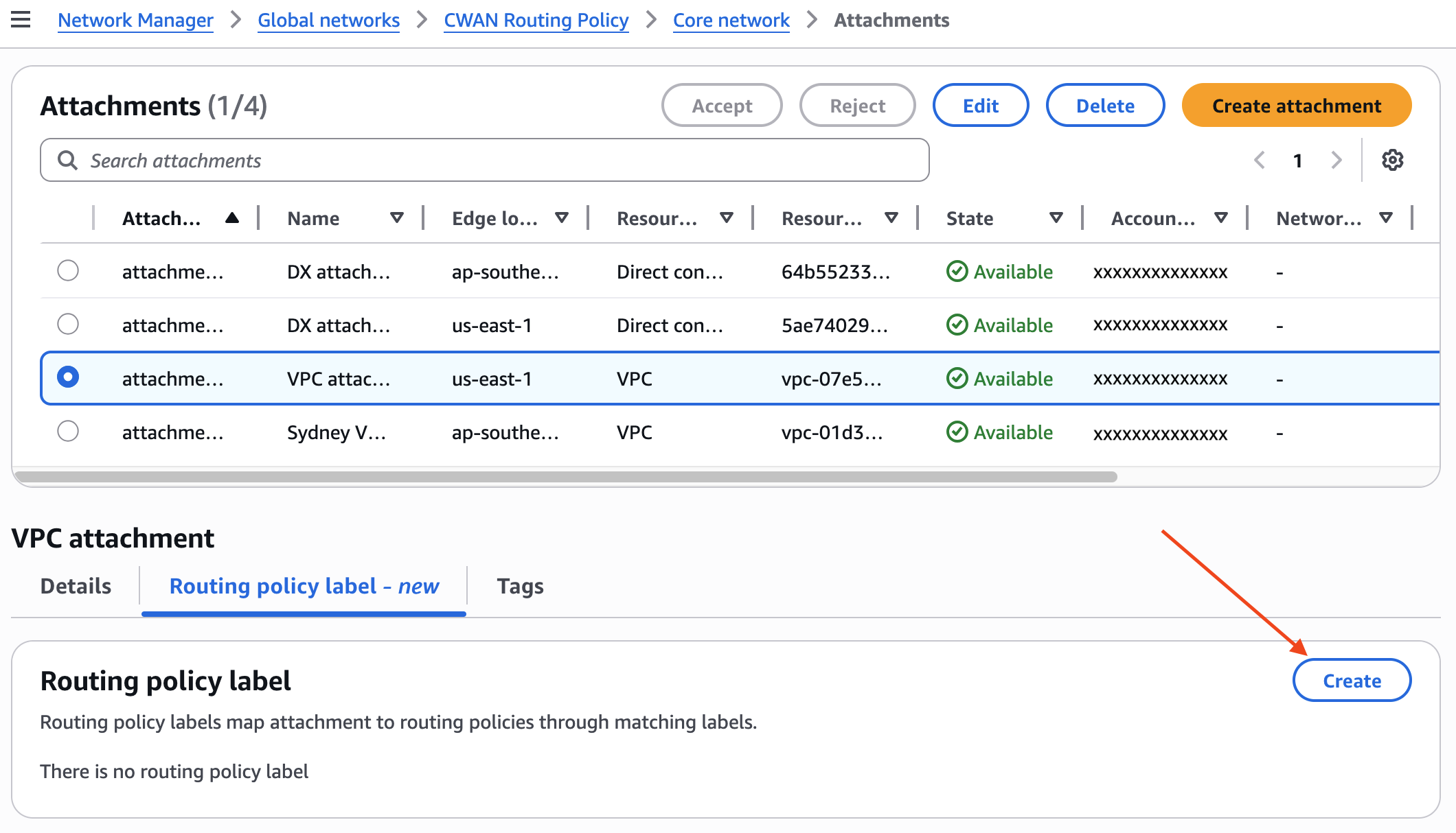 Figure 13: Updating a routing policy label for an existing attachment