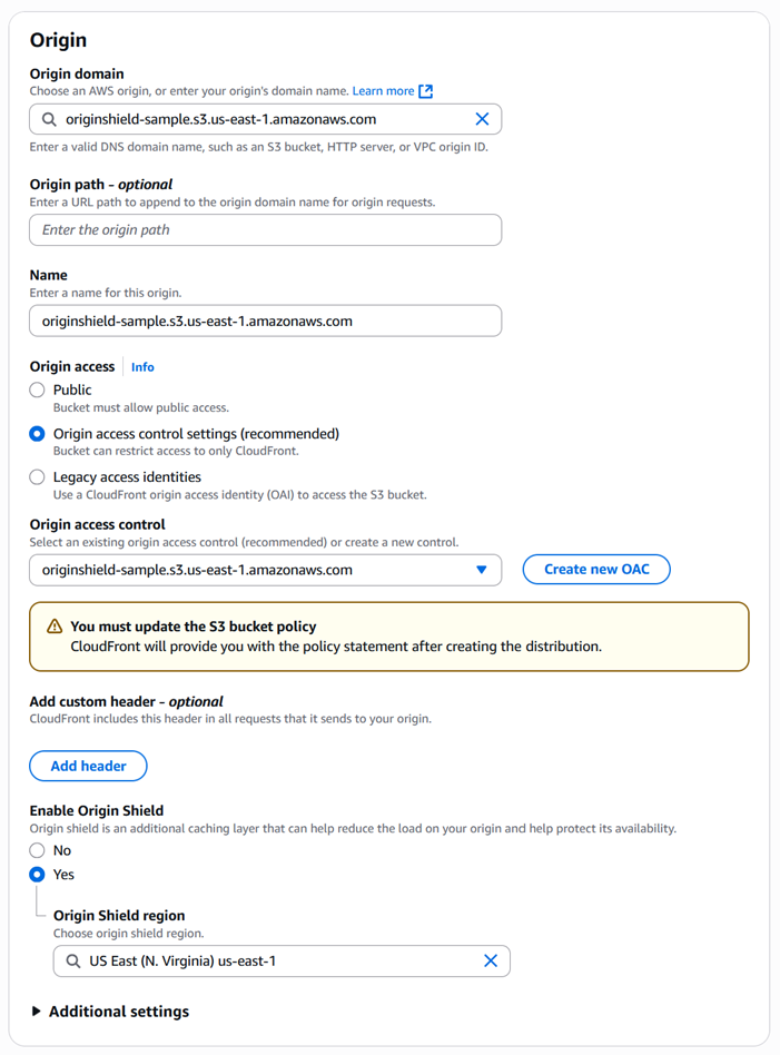 Figure 3: Enabling CloudFront Origin Shield in the AWS console
