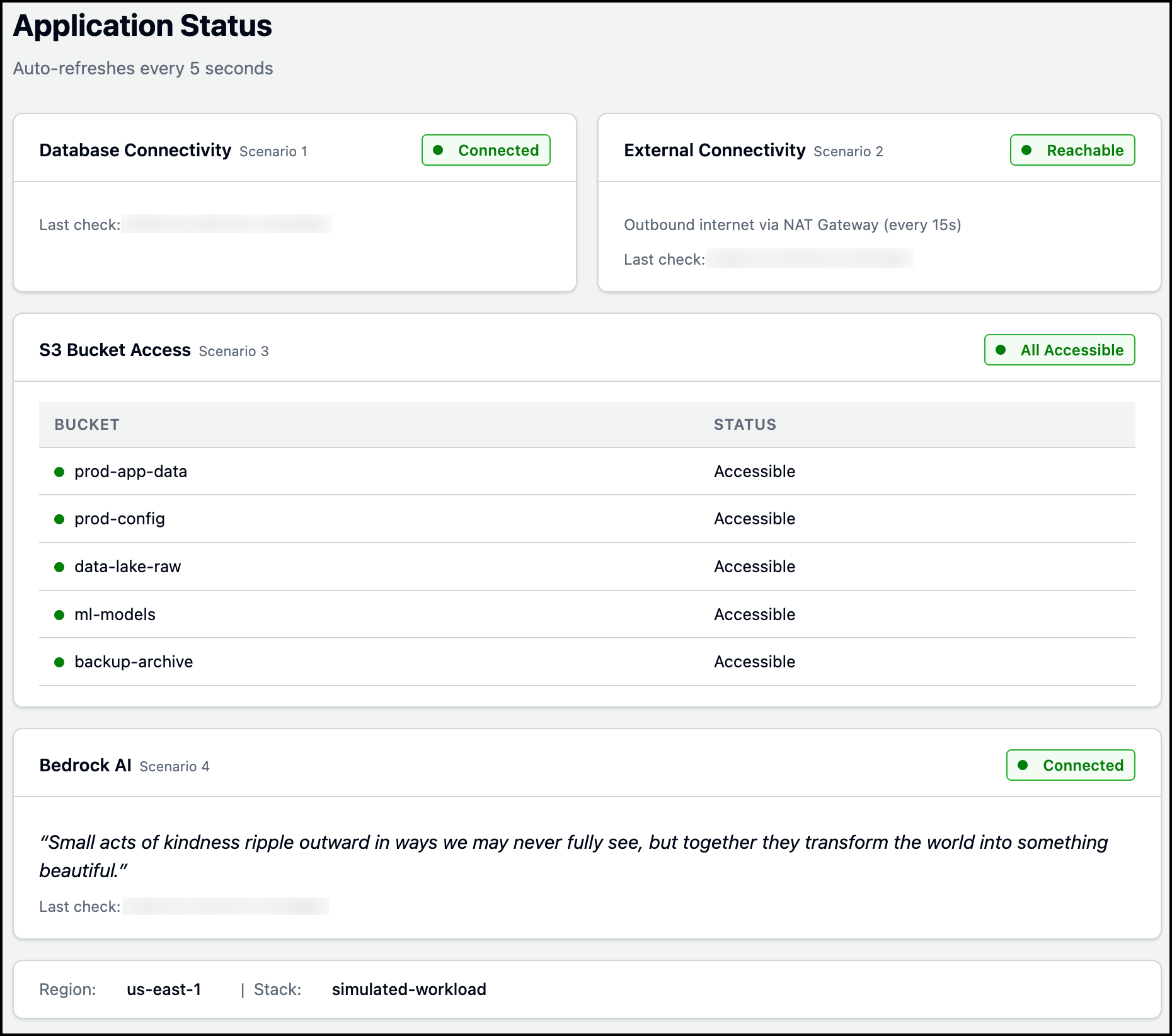 模拟工作负载应用程序状态页面