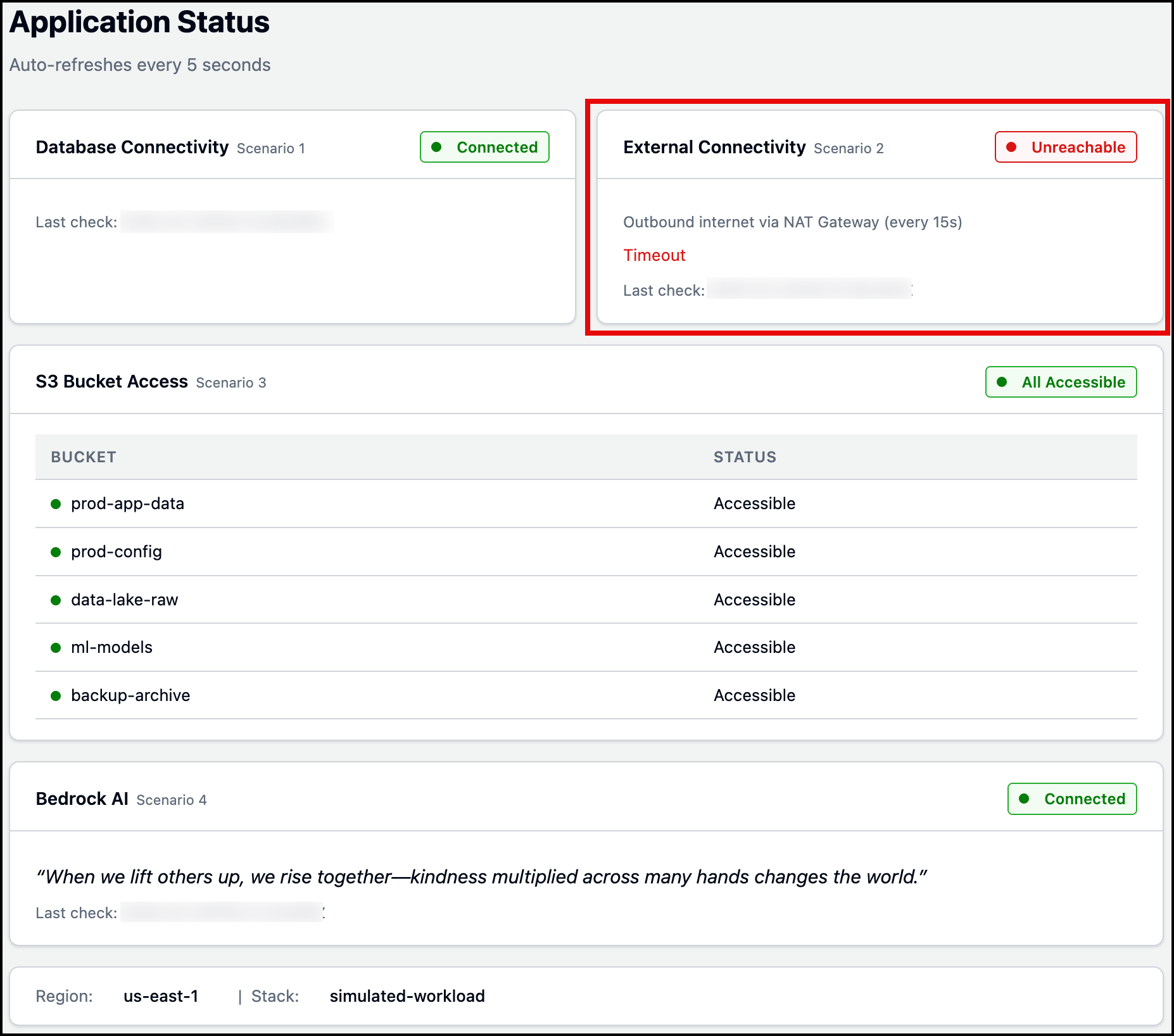模拟工作负载应用程序状态页面