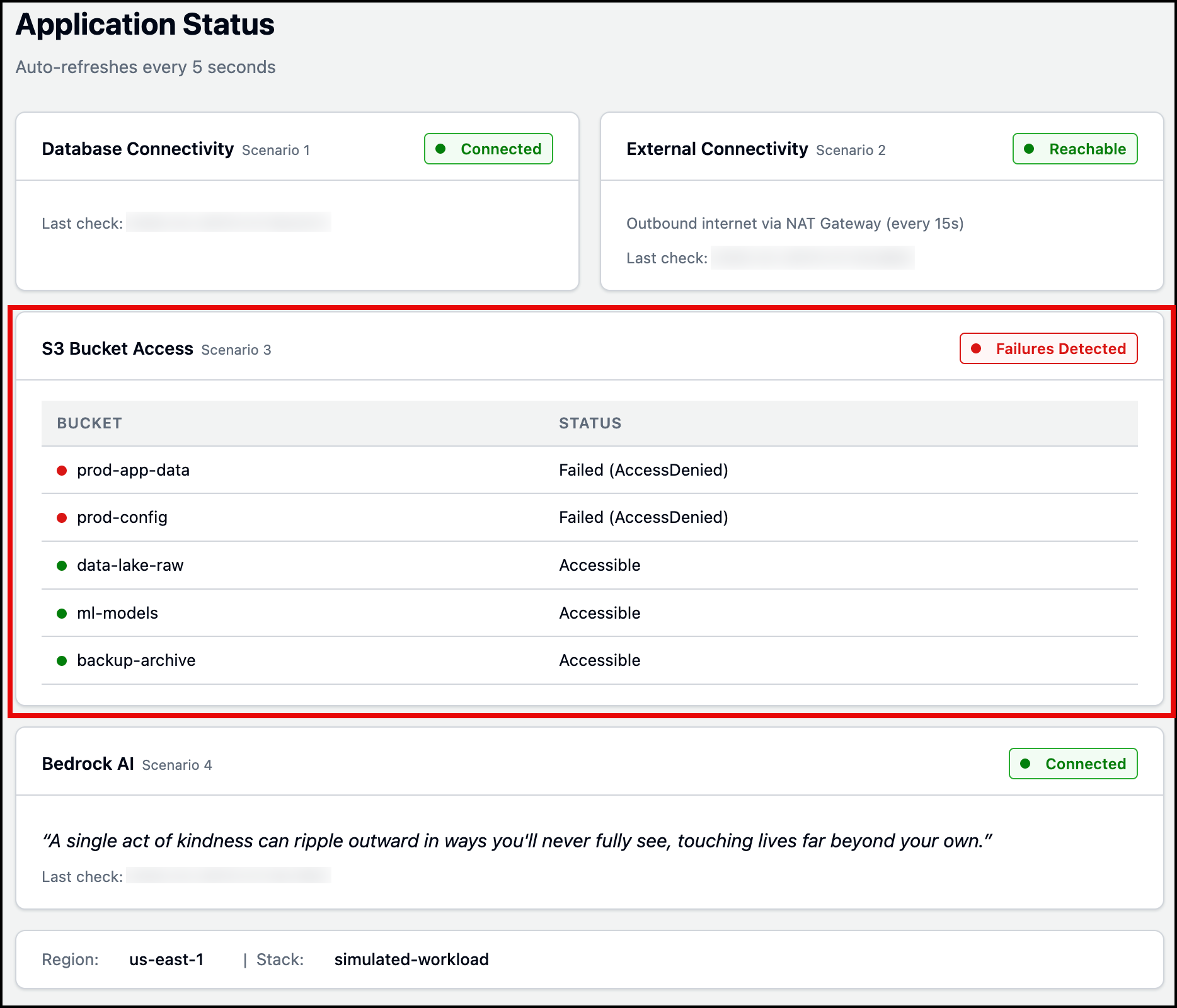 模拟工作负载应用程序状态页面