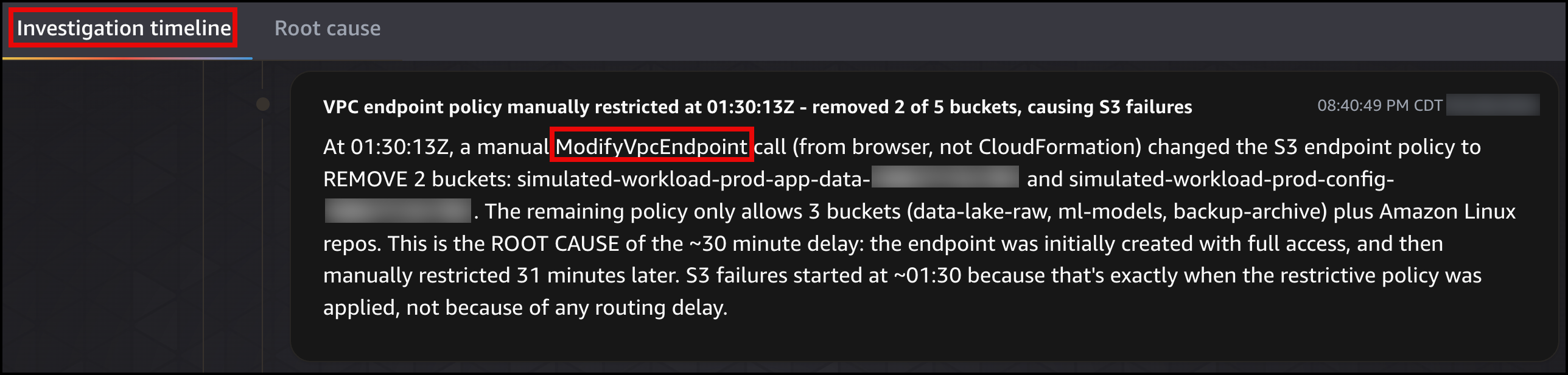 DevOps Agent 调查时间线