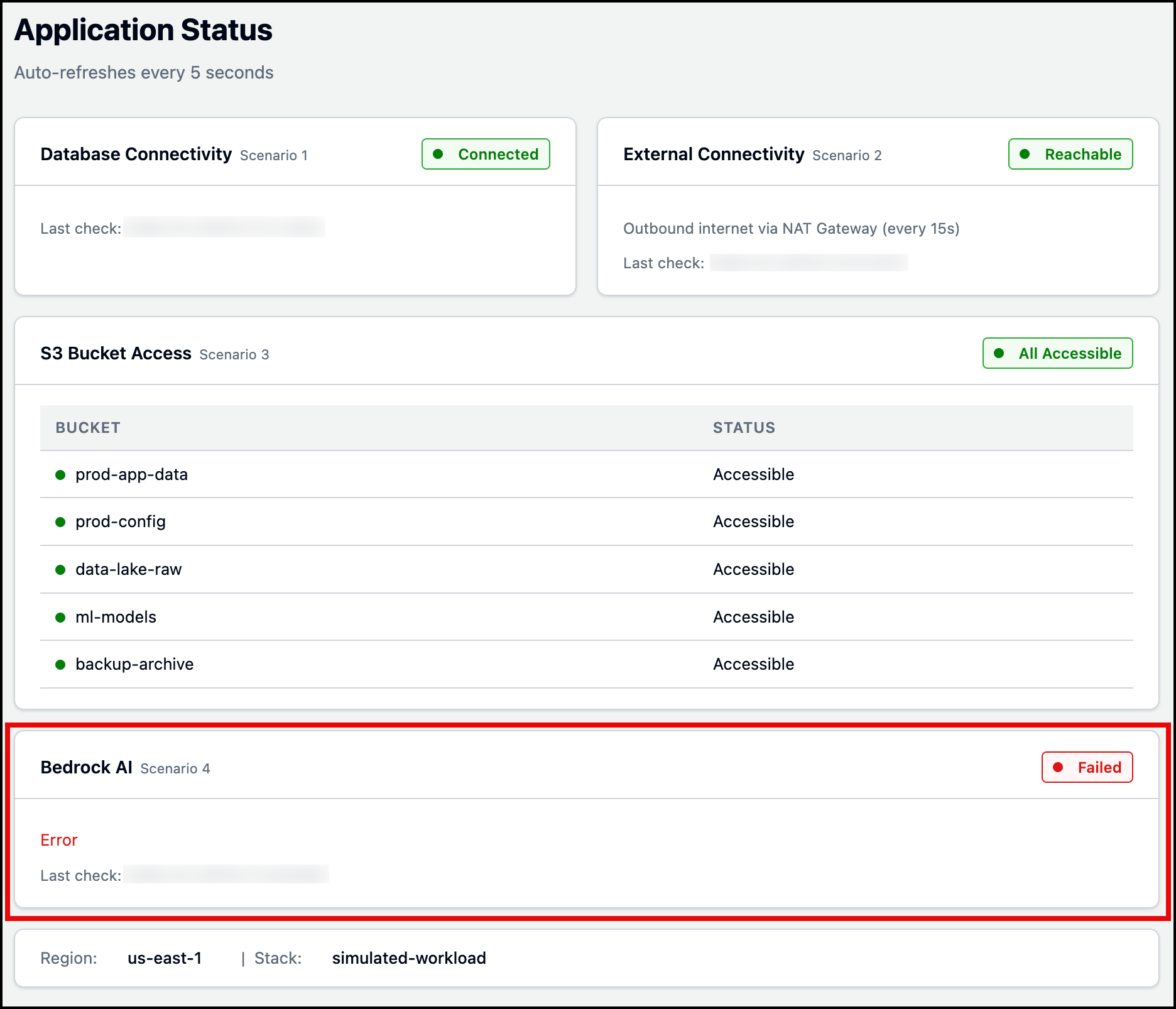 模拟工作负载应用程序状态页面