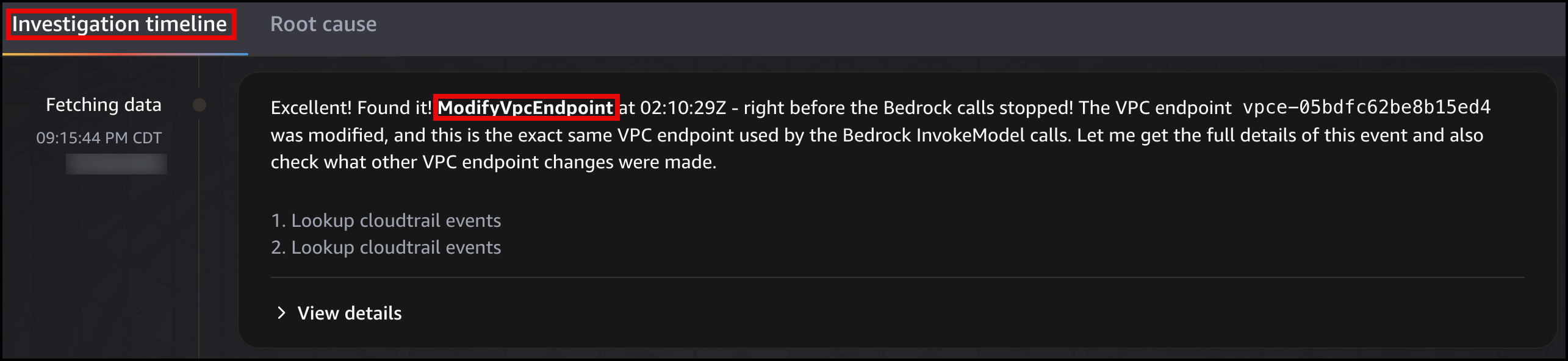 DevOps Agent 调查时间线