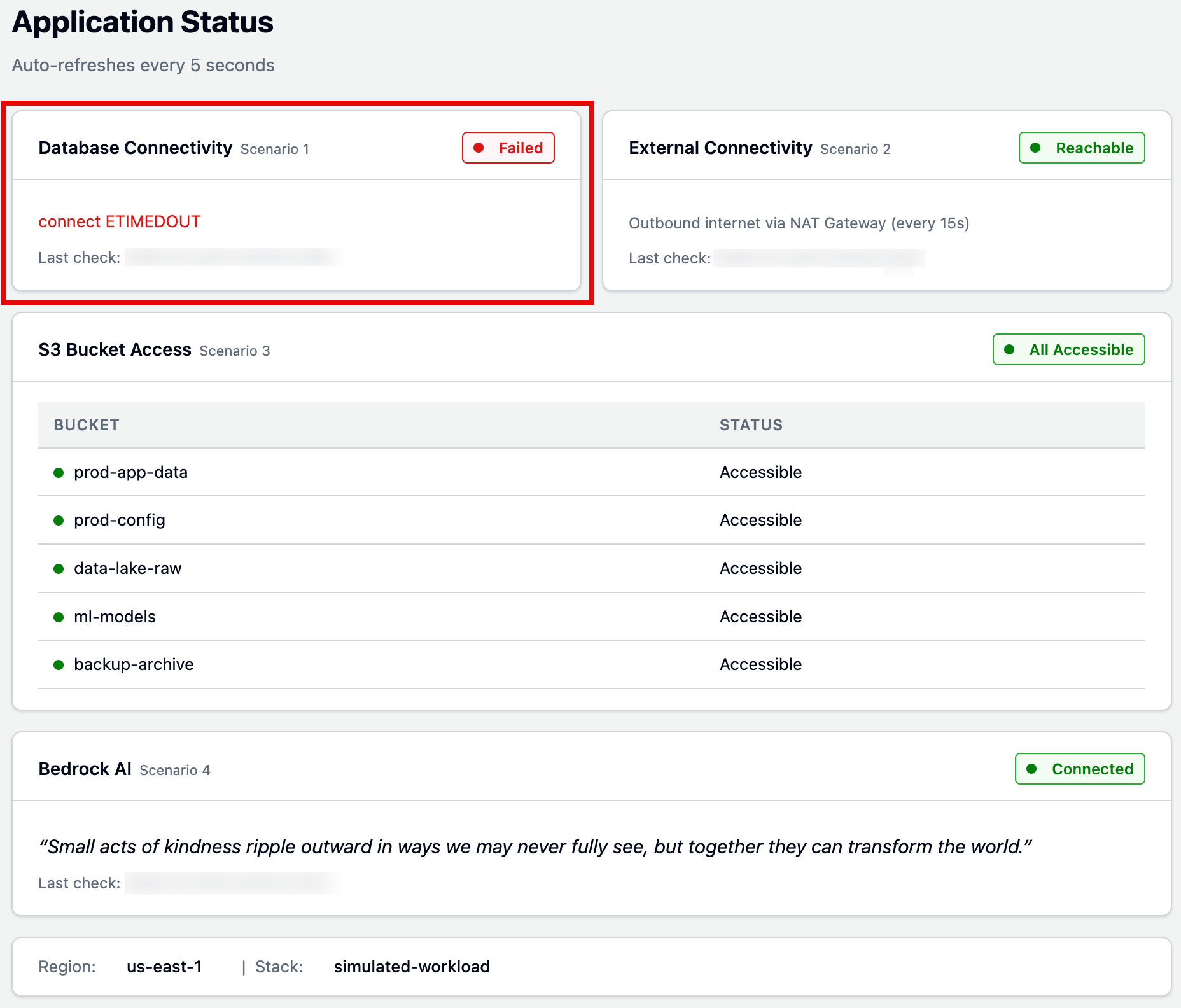 模拟工作负载应用程序状态页面