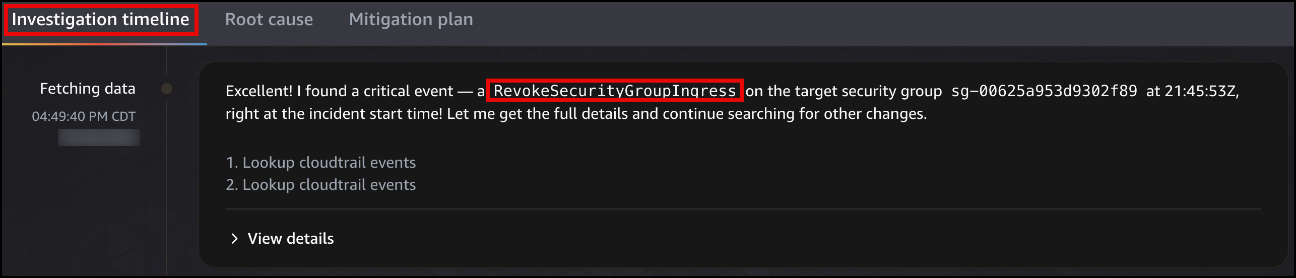 DevOps Agent 调查时间线
