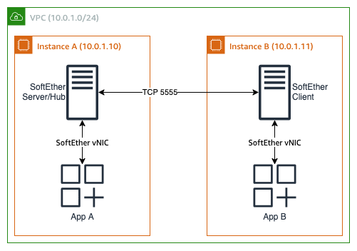 Figure 1: Two instances with SoftEther connected directly.