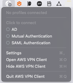 Client VPN quick menu on macOS