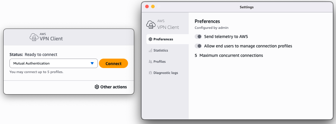 Client VPN connection statistics panel
