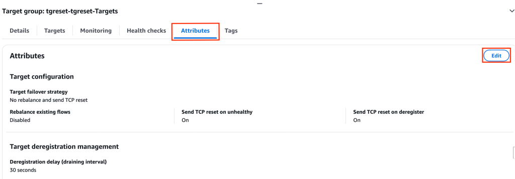 The Attributes tab of the target group, with the Edit button selected.