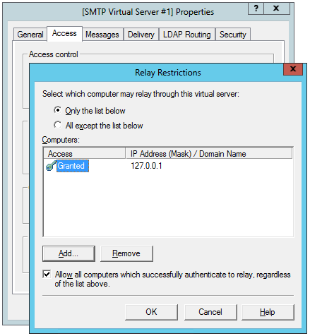 Relaying permitted for localhost