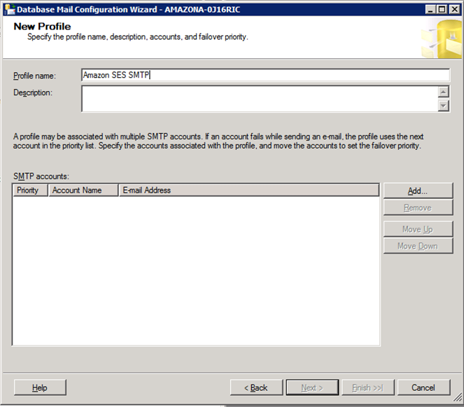 Microsoft SQL Server New Profile Wizard