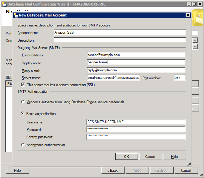 Microsoft SQL Server New Account Wizard